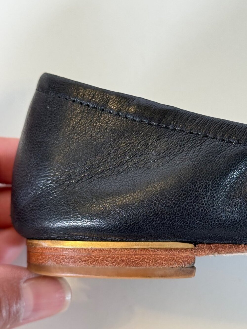 Tory Burch Minnie Patent Leather Cap Toe Ballet Flats Black Gold TB Logo - Picture 9 of 12